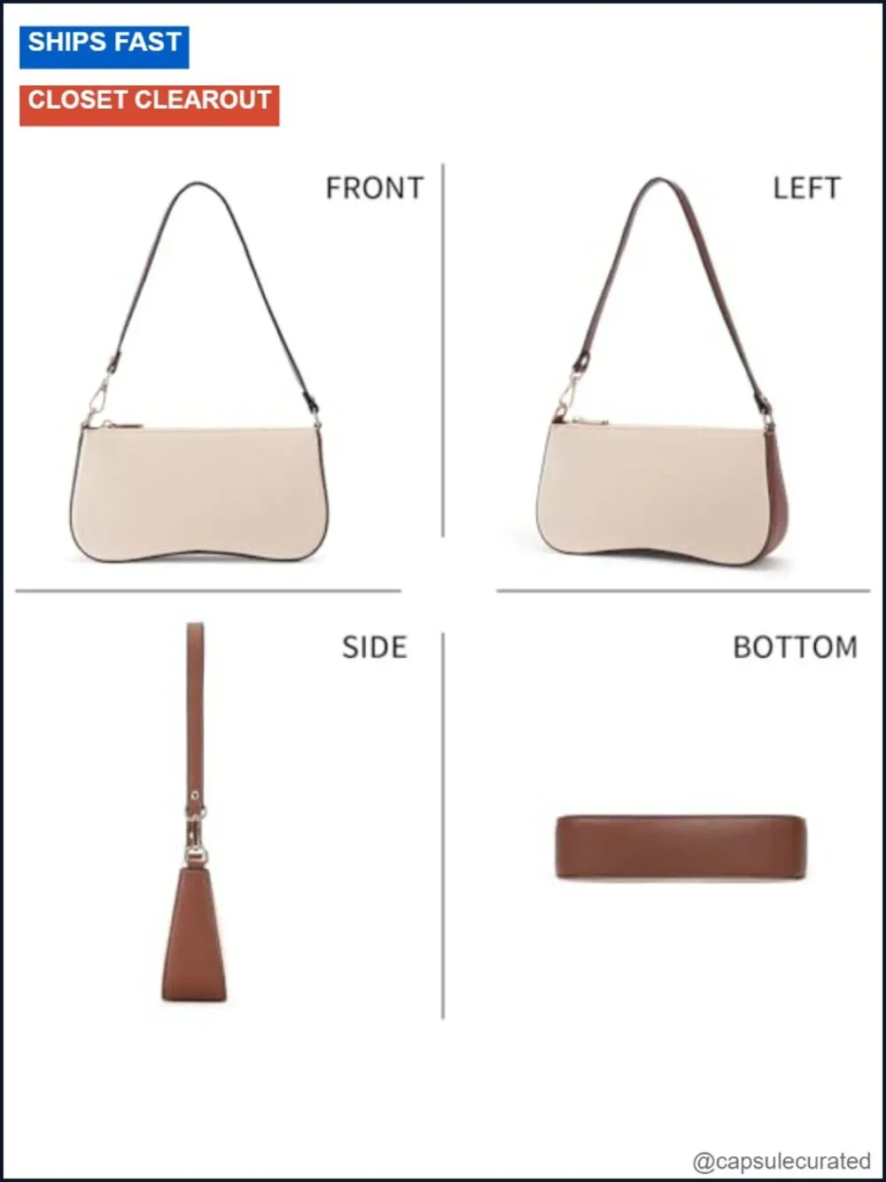 Vegan Leather Hobo Handbag with Removable Straps and Zipper Closure